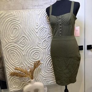 Y2K Olive Midi Dress with Button Detail